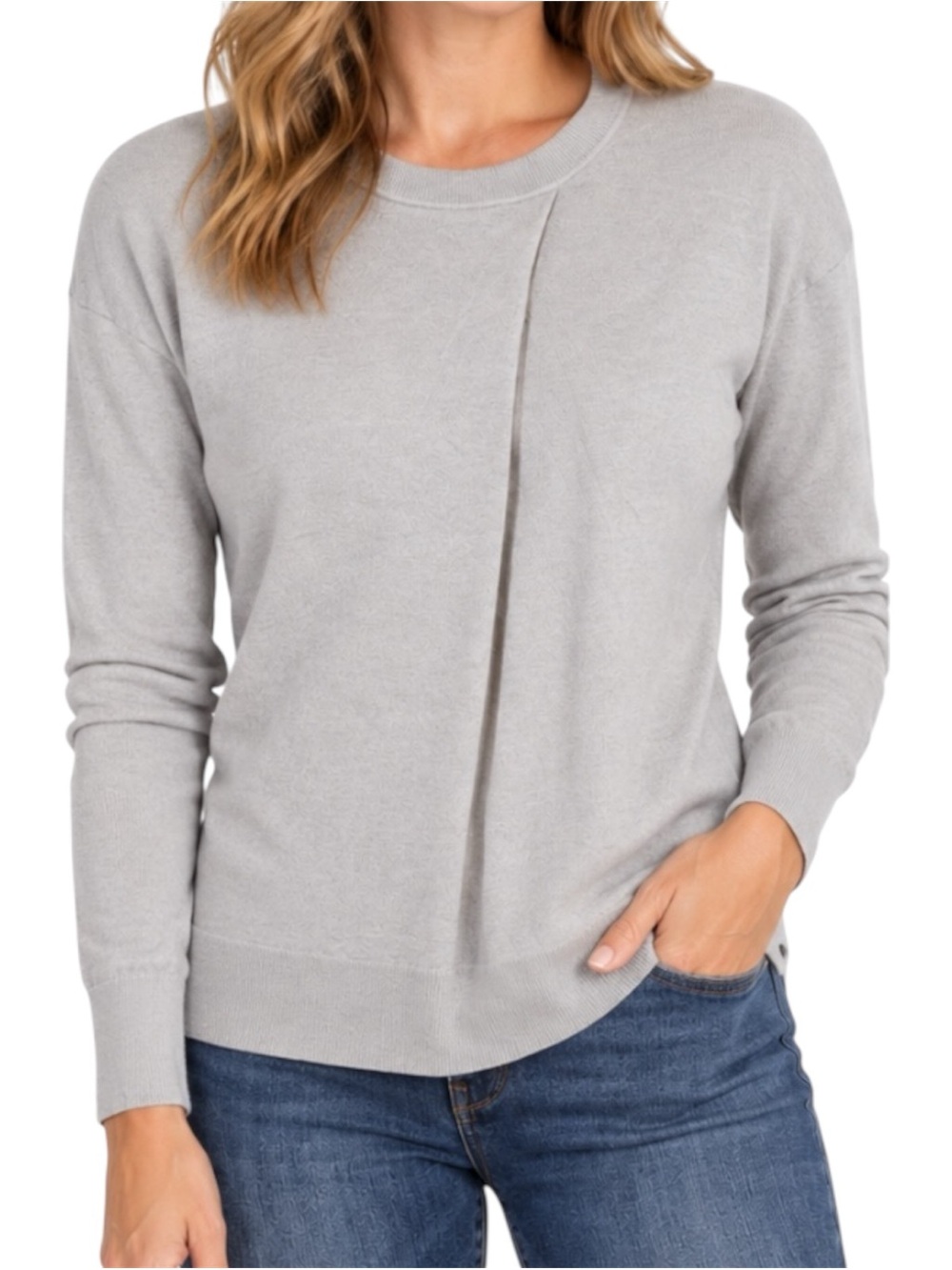 Banana Republic Women’s Medium Gray Silk Cashmere Sweater Pleated Crewneck